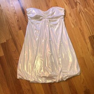 Strapless white dress, gold sparkle